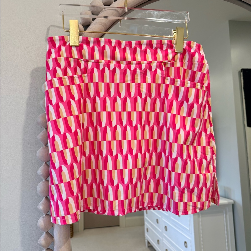 Jude Connally Pink Geometric Mini Skirt with Cream and Gold Accents